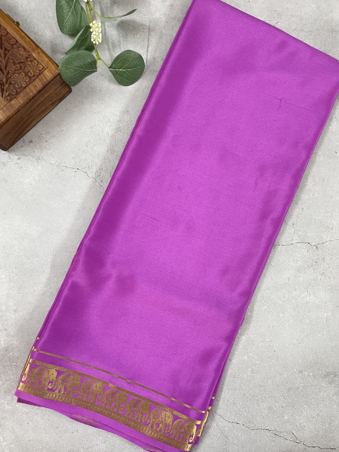 Lavender Elephant Pure Mysore Crepe Silk Saree