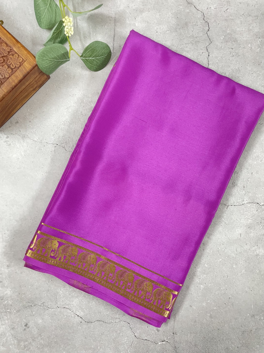 Lavender Elephant Pure Mysore Crepe Silk Saree