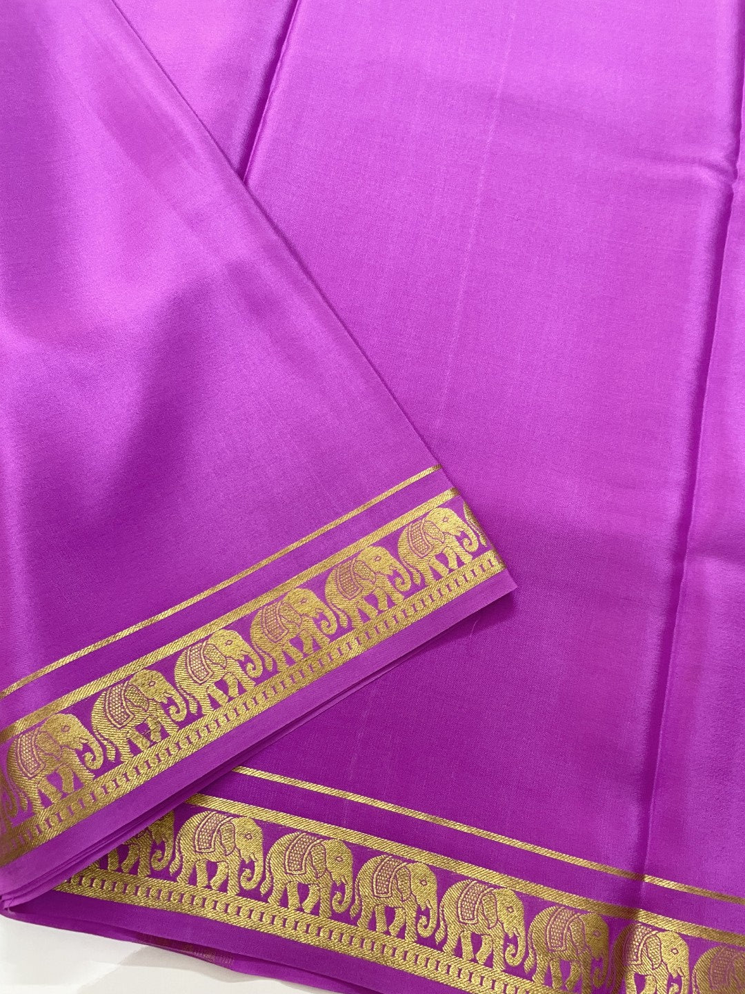 Lavender Elephant Pure Mysore Crepe Silk Saree