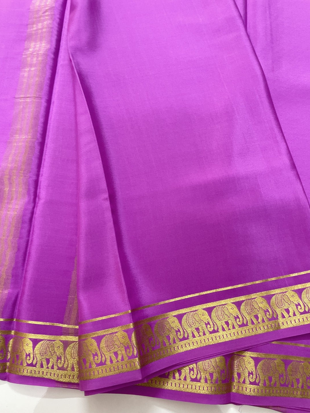 Lavender Elephant Pure Mysore Crepe Silk Saree