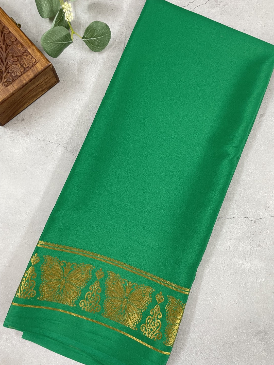 Green Butterfly Pure Mysore Crepe Silk Saree