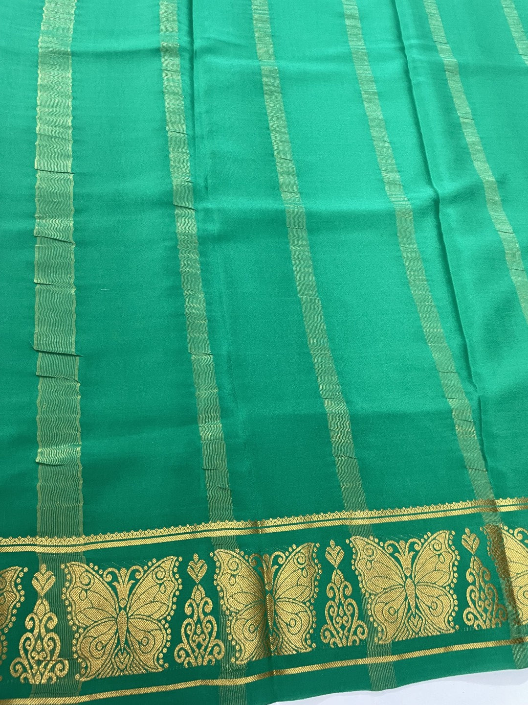 Green Butterfly Pure Mysore Crepe Silk Saree