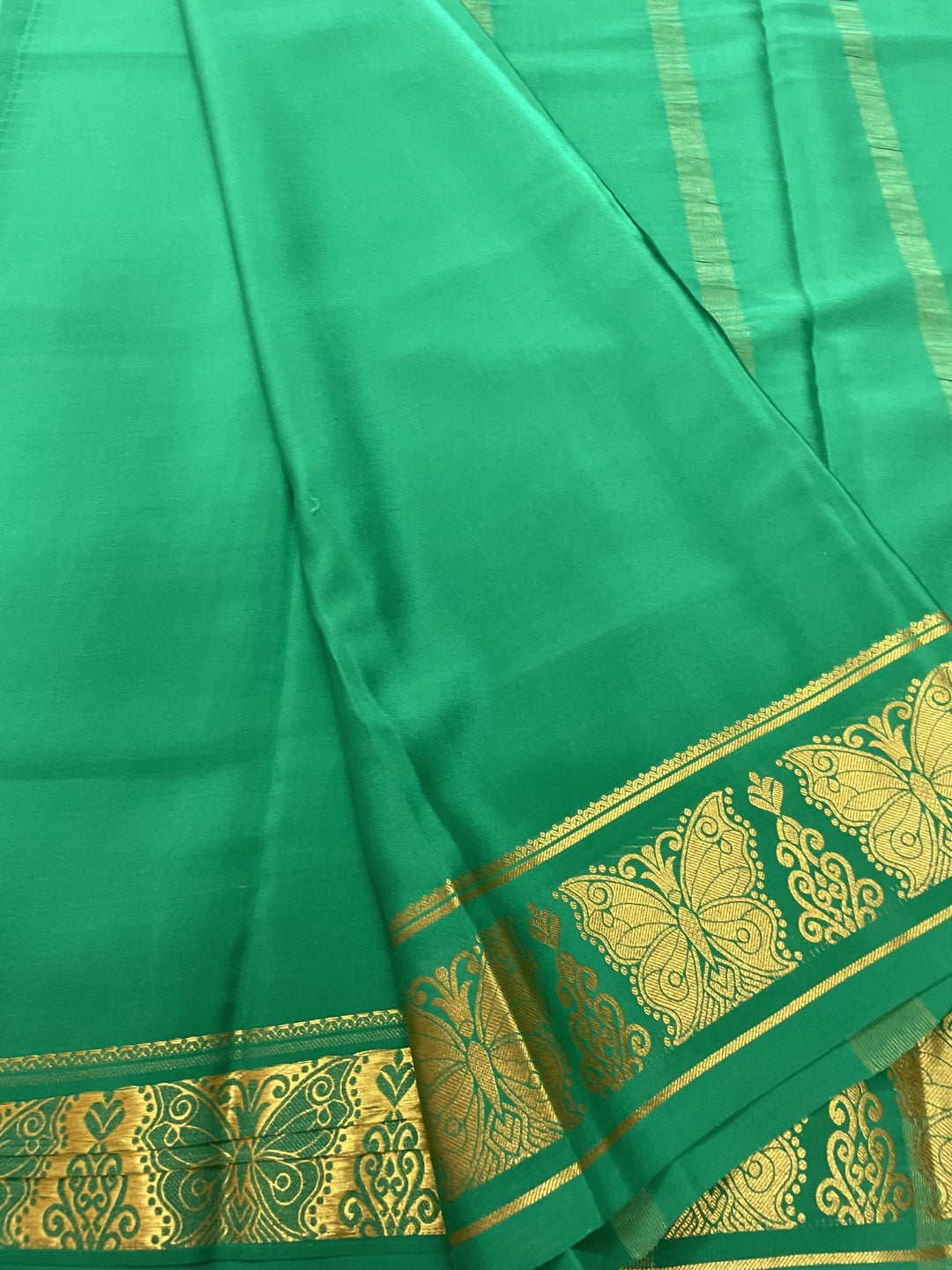 Green Butterfly Pure Mysore Crepe Silk Saree