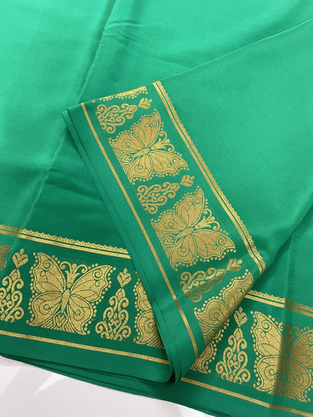 Green Butterfly Pure Mysore Crepe Silk Saree