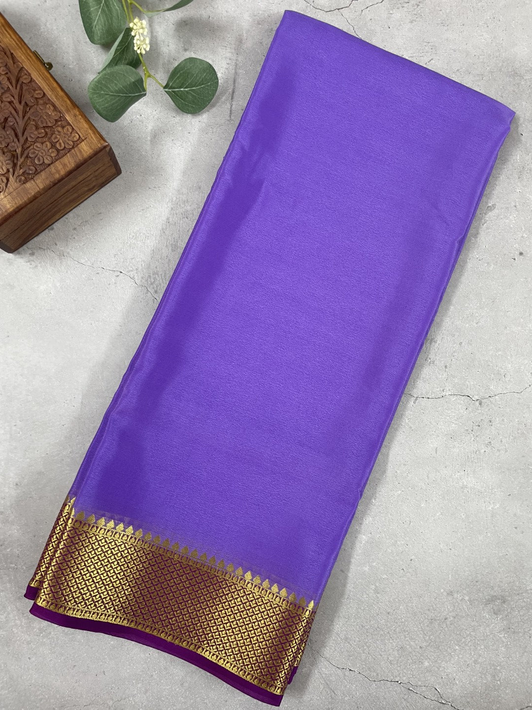 Violet N Purple Pure Mysore Crepe Silk Saree