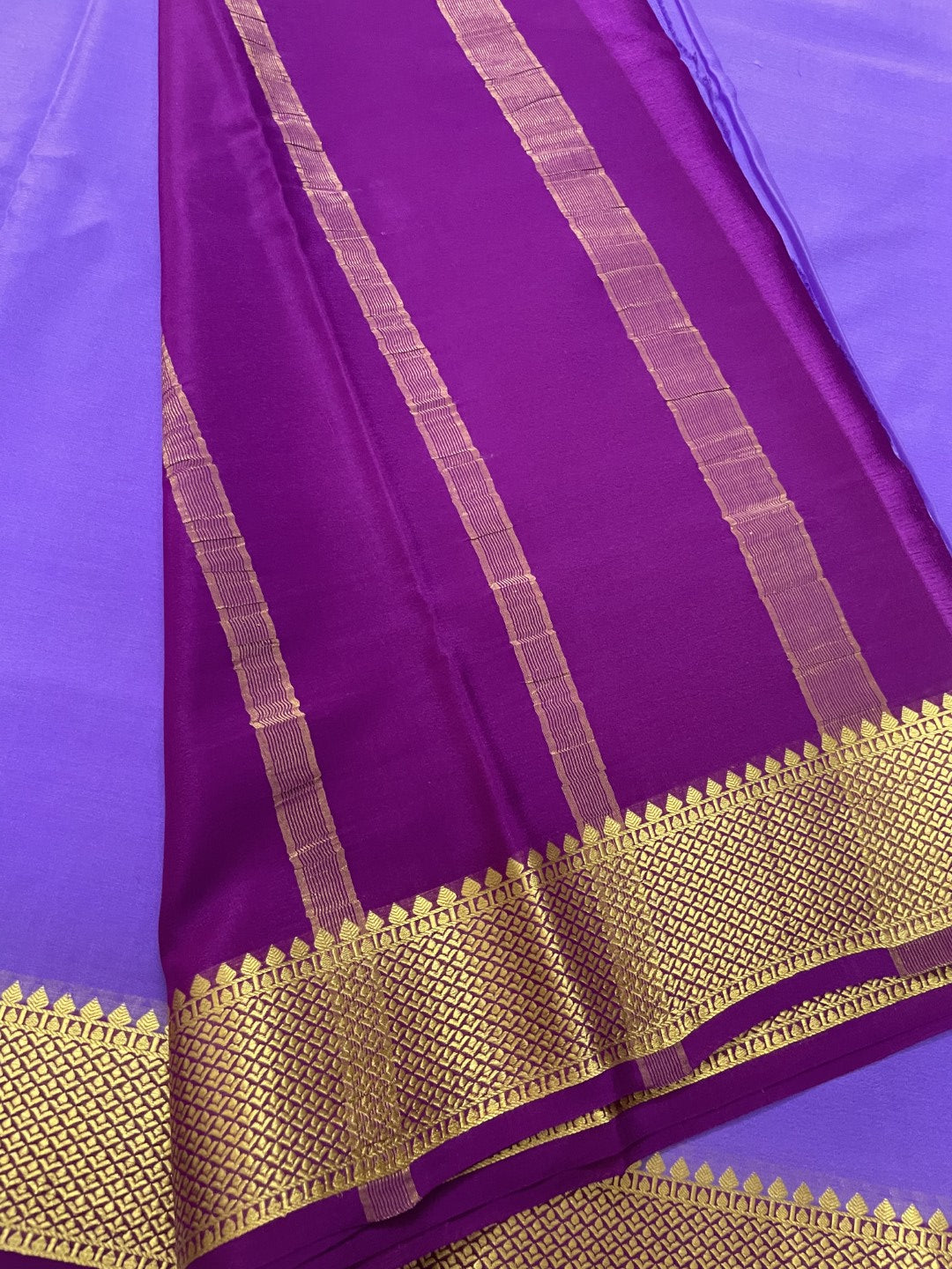Violet N Purple Pure Mysore Crepe Silk Saree
