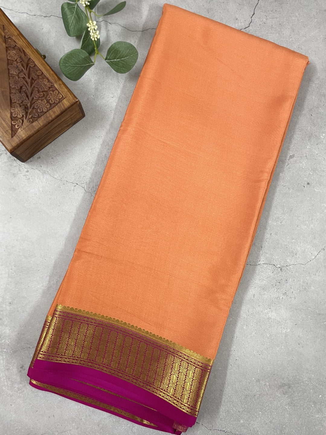 Peach N Wine Pure Mysore Crepe Silk Saree