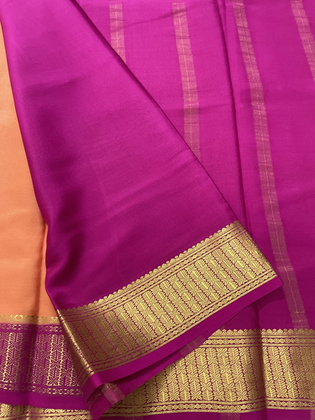 Peach N Wine Pure Mysore Crepe Silk Saree