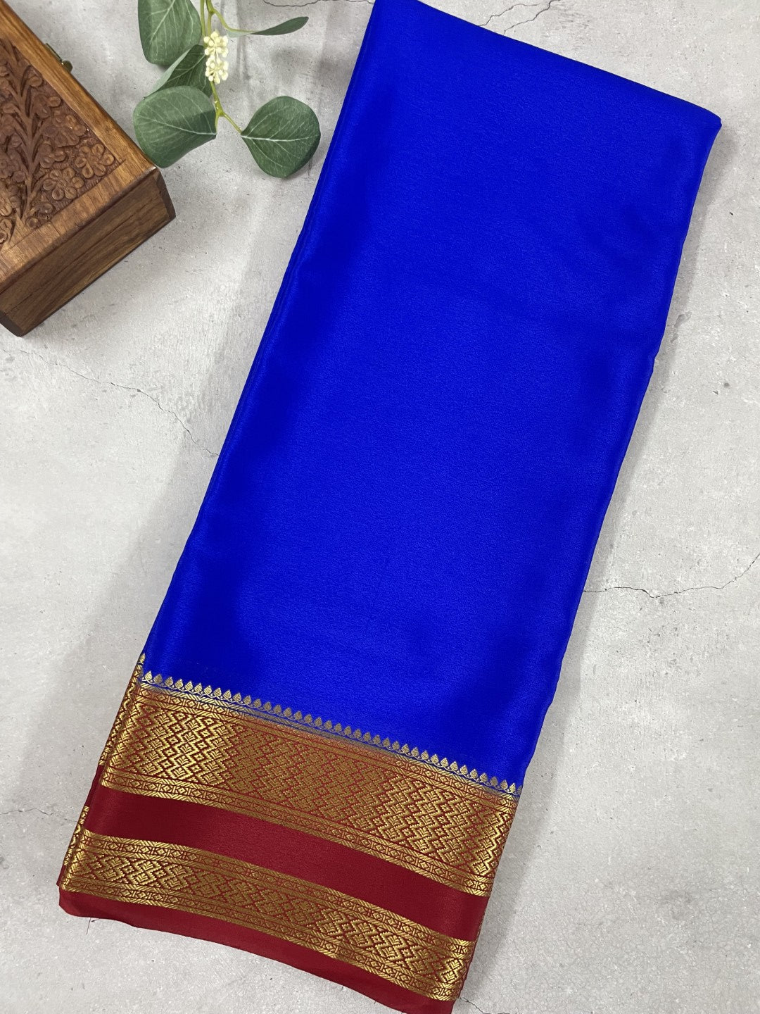 Blue N Maroon Pure Mysore Crepe Silk Saree