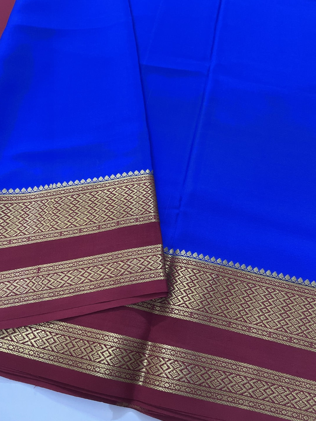 Blue N Maroon Pure Mysore Crepe Silk Saree
