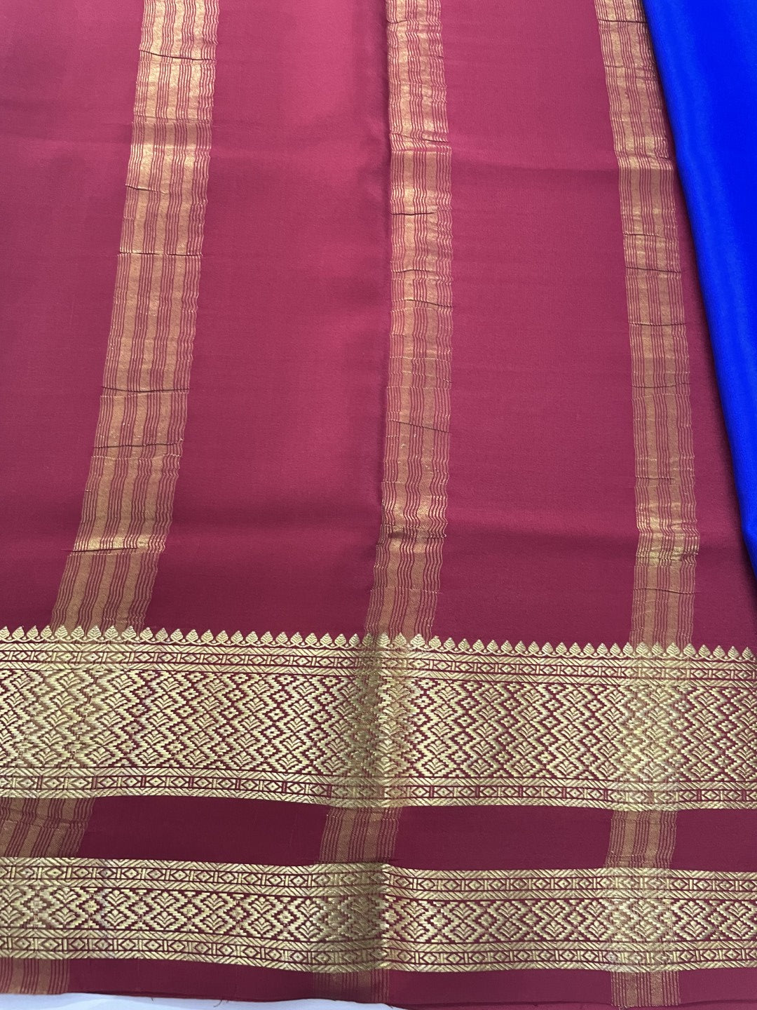 Blue N Maroon Pure Mysore Crepe Silk Saree