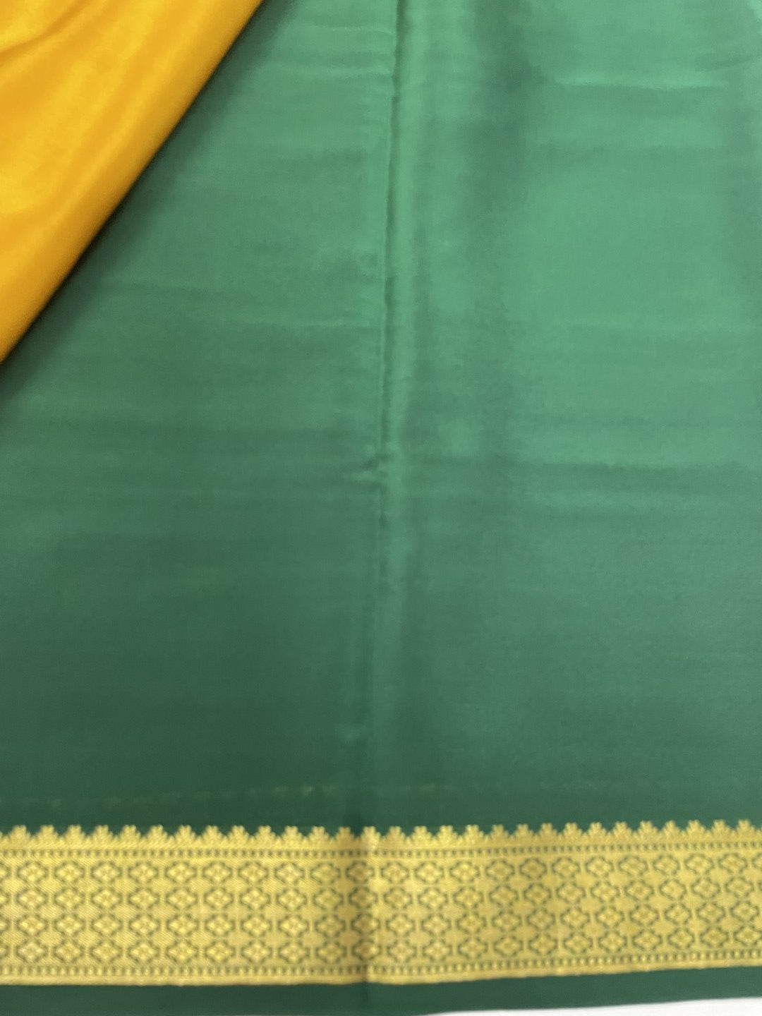 Yellow N Green Stripes Pure Mysore Crepe Silk Saree