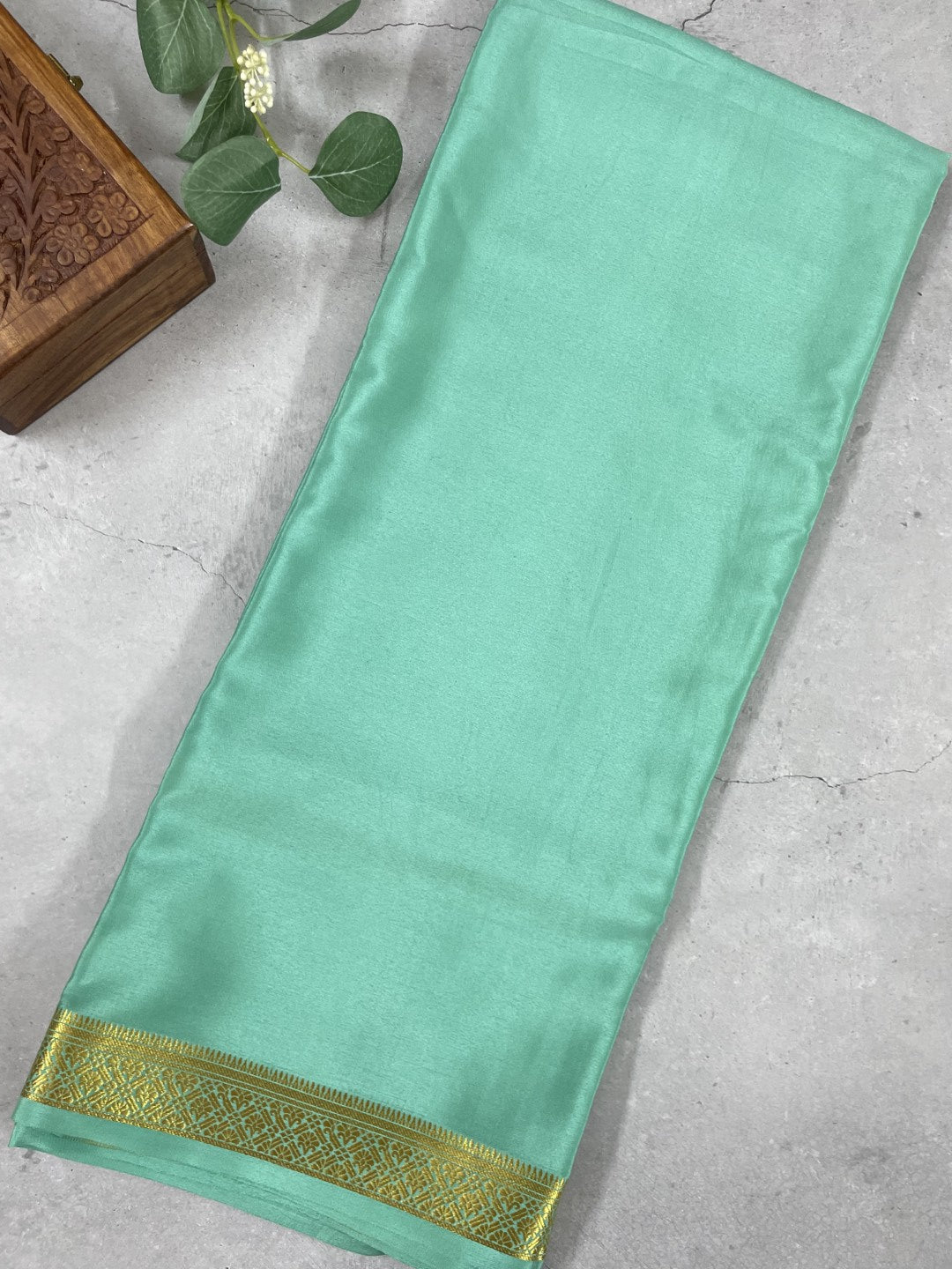 Sea Green Pure Mysore Crepe Silk Saree
