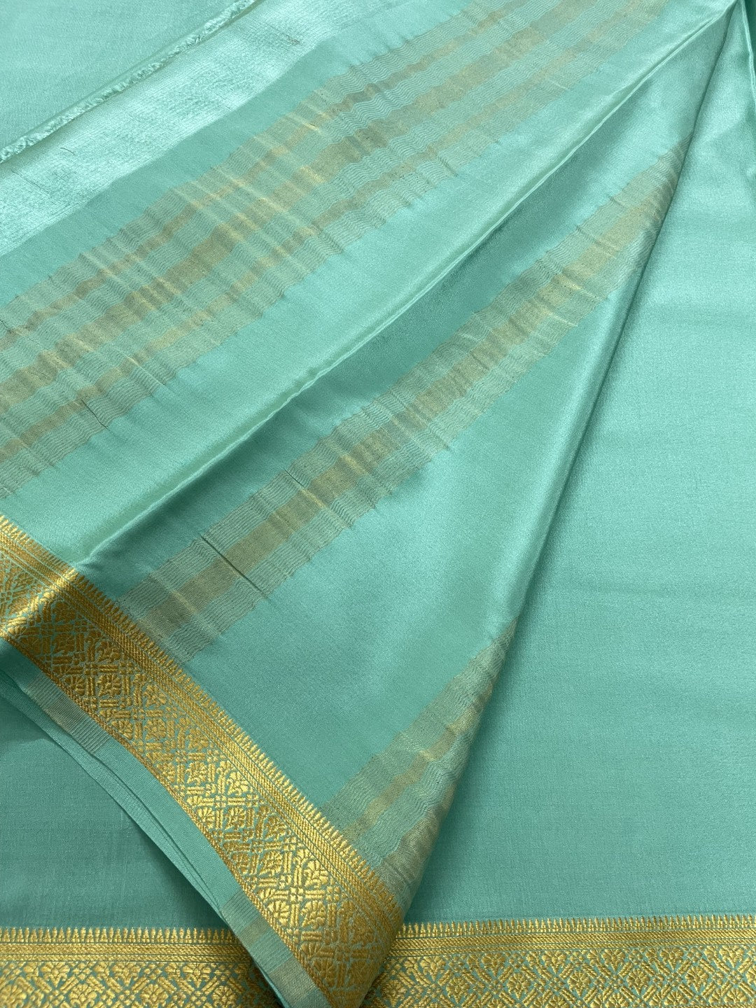 Sea Green Pure Mysore Crepe Silk Saree