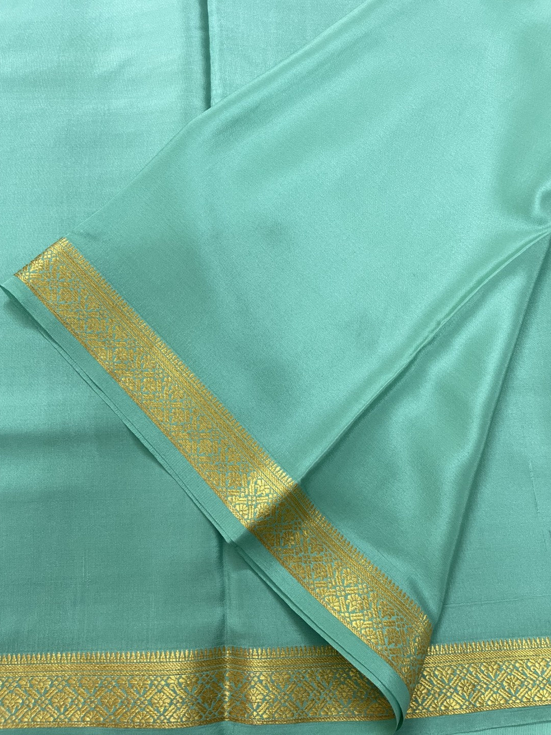 Sea Green Pure Mysore Crepe Silk Saree