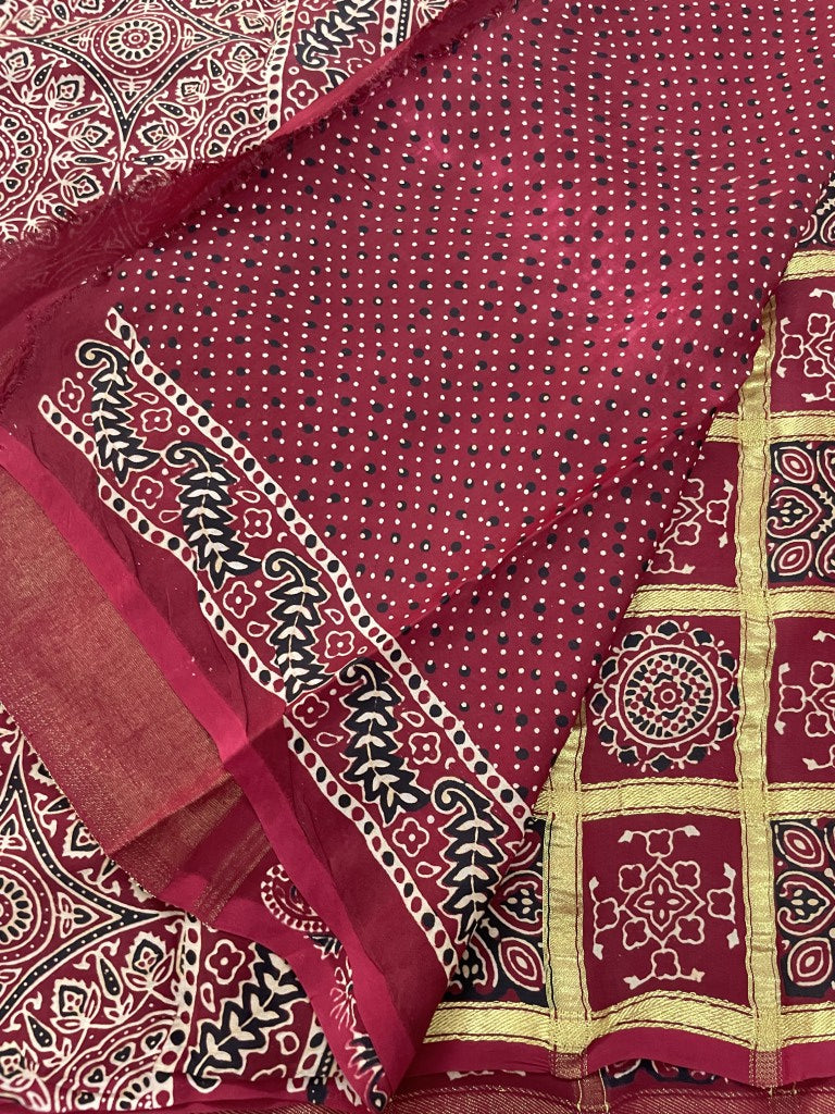Maroon Ajrakh Gharchola Modal Silk Saree