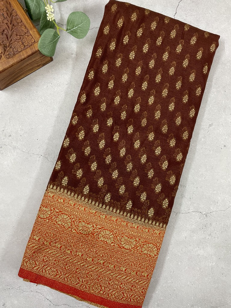 Brown Semi Khaddi Georgette Saree