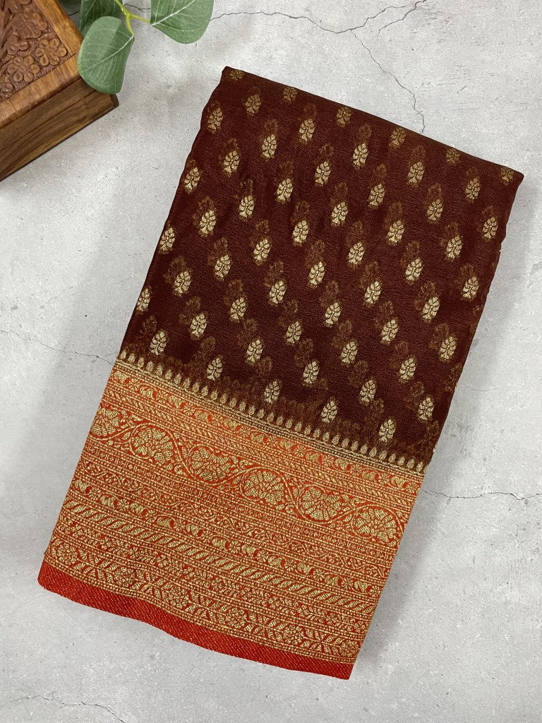 Brown Semi Khaddi Georgette Saree