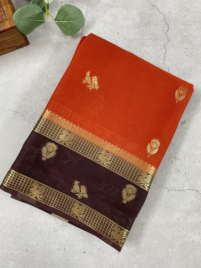 Brown N Rust Semi Crepe Silk Saree
