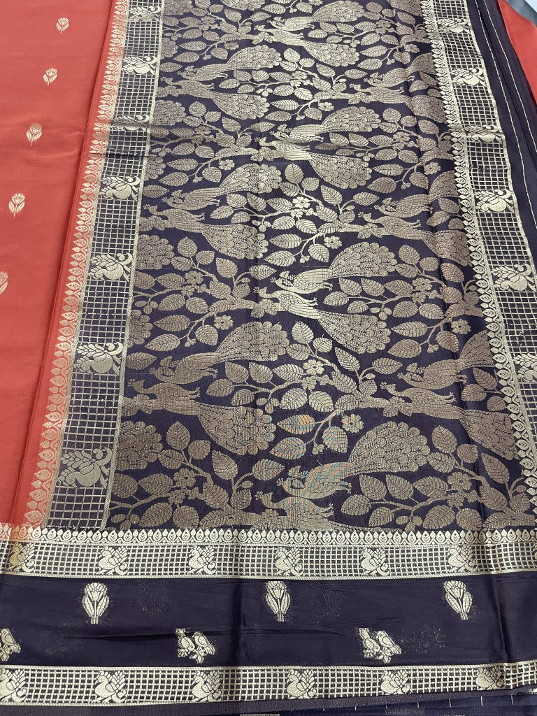 Brown N Rust Semi Crepe Silk Saree