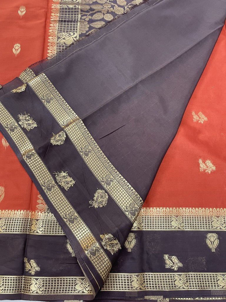 Brown N Rust Semi Crepe Silk Saree