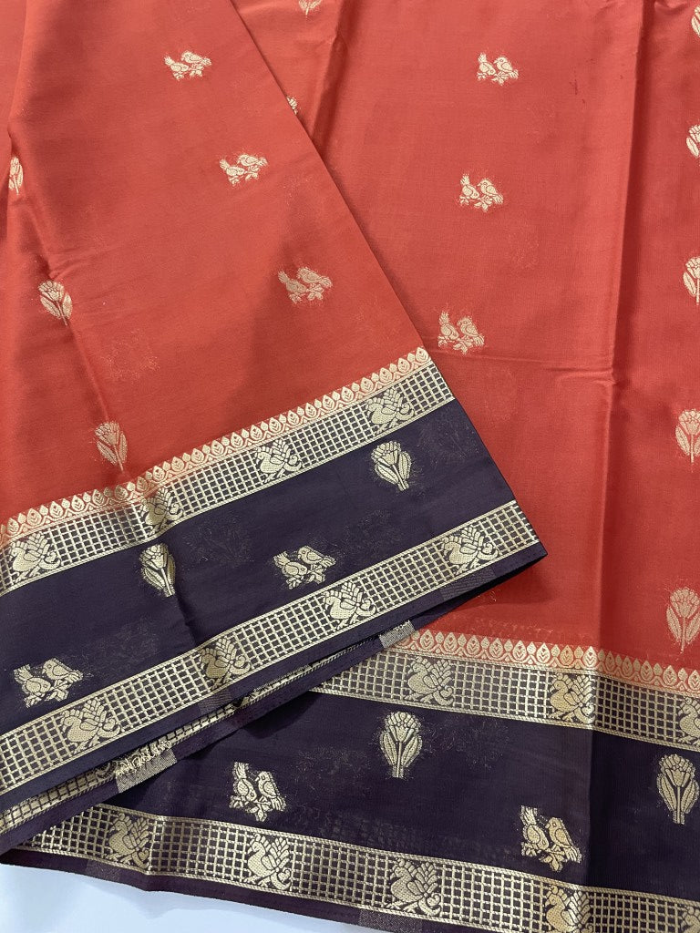 Brown N Rust Semi Crepe Silk Saree