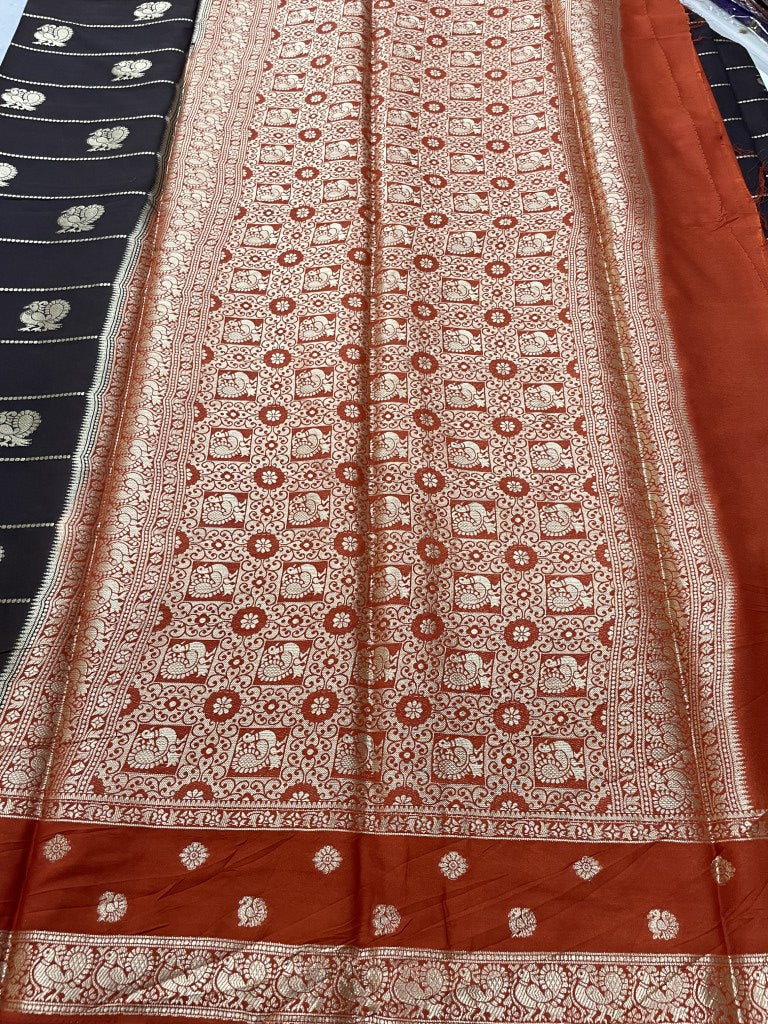 Brown N Rust Semi Crepe Silk Saree