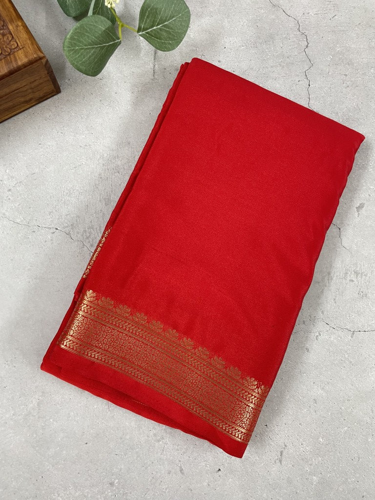 Red Semi Mysore Crepe Silk Saree