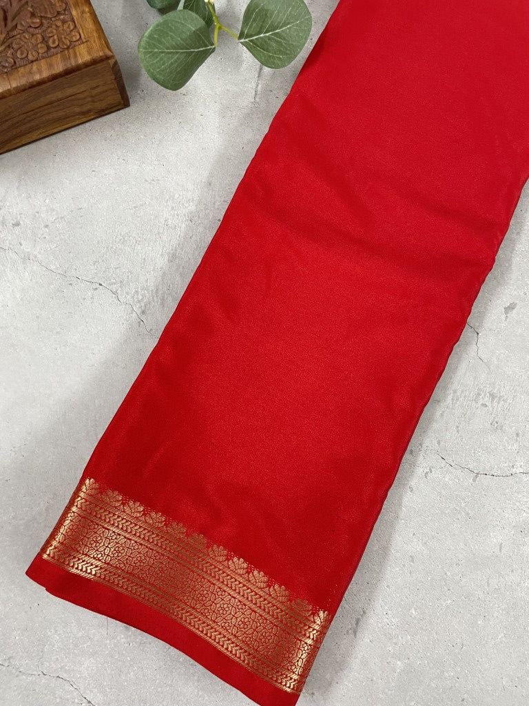Red Semi Mysore Crepe Silk Saree