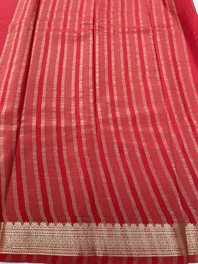 Red Semi Mysore Crepe Silk Saree