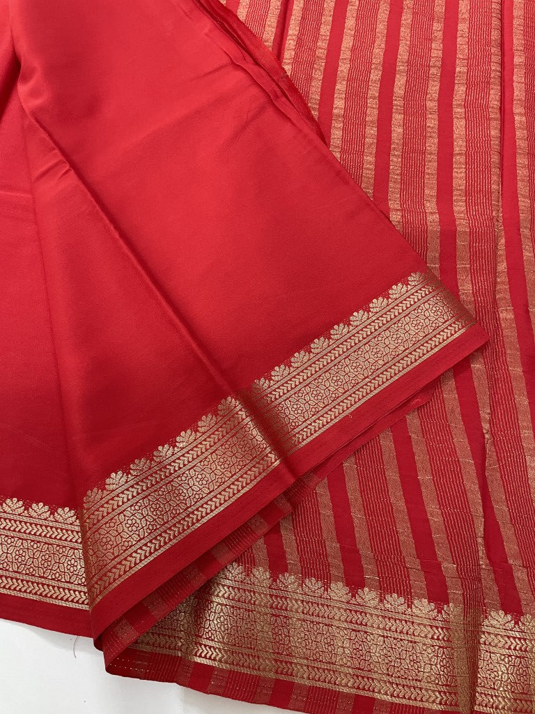 Red Semi Mysore Crepe Silk Saree