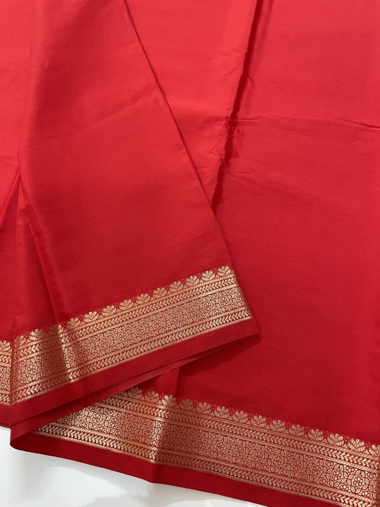 Red Semi Mysore Crepe Silk Saree