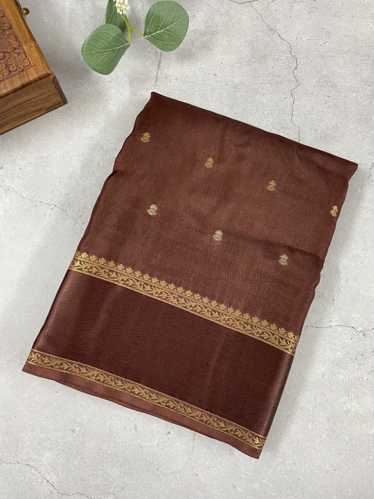 Brown Viscose Crepe Silk Saree