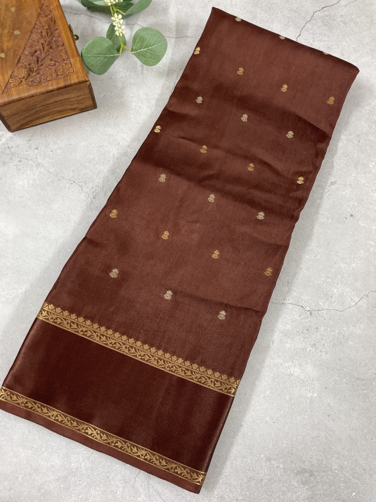 Brown Viscose Crepe Silk Saree