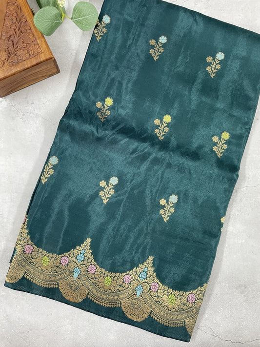 Teal Green Viscose Dola Silk Saree