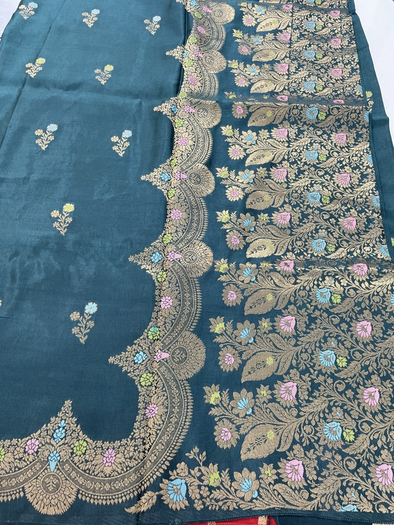 Teal Green Viscose Dola Silk Saree