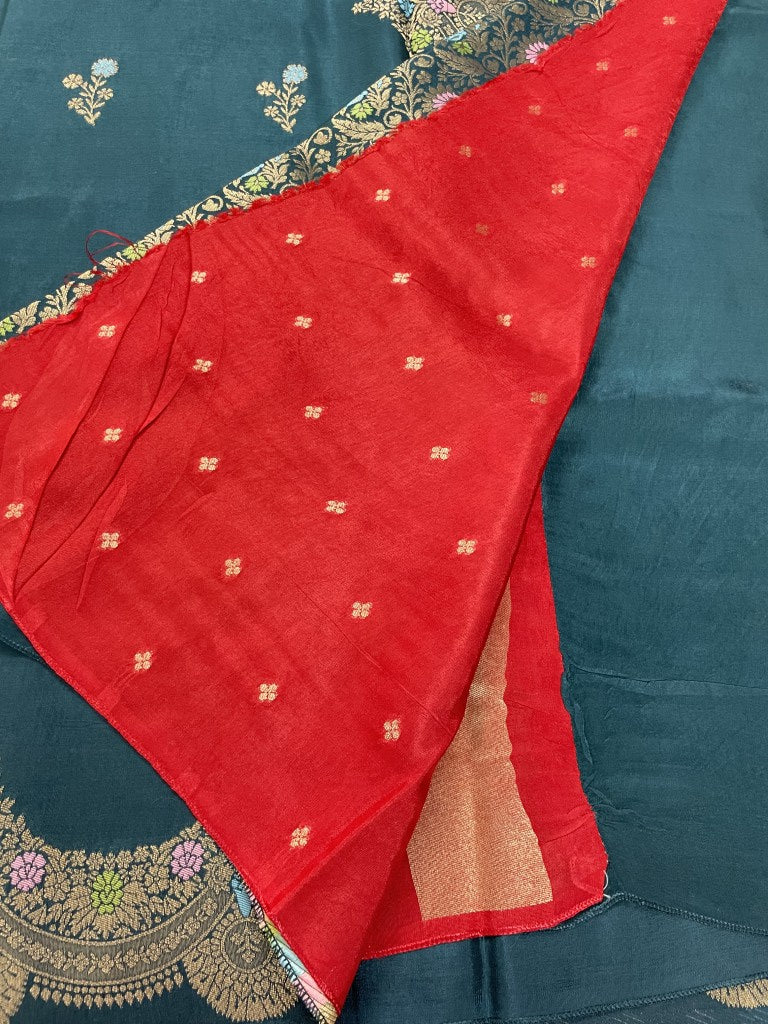 Teal Green Viscose Dola Silk Saree