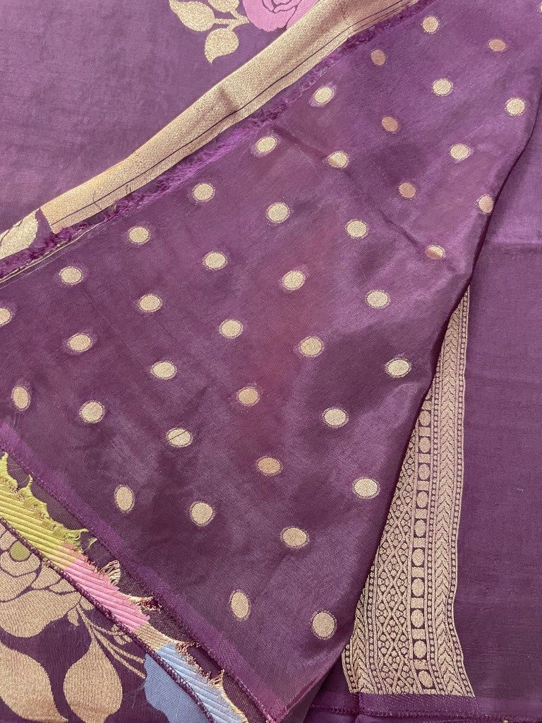 Wine Floral Viscose Dola Silk Saree