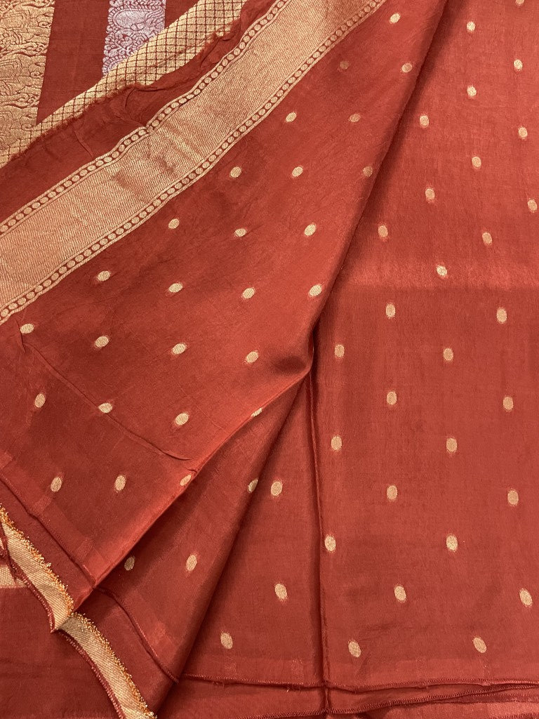Brown Stripe Viscose Dola Silk Saree
