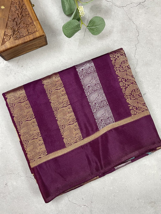 Purple Stripe Viscose Dola Silk Saree