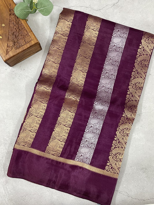 Purple Stripe Viscose Dola Silk Saree
