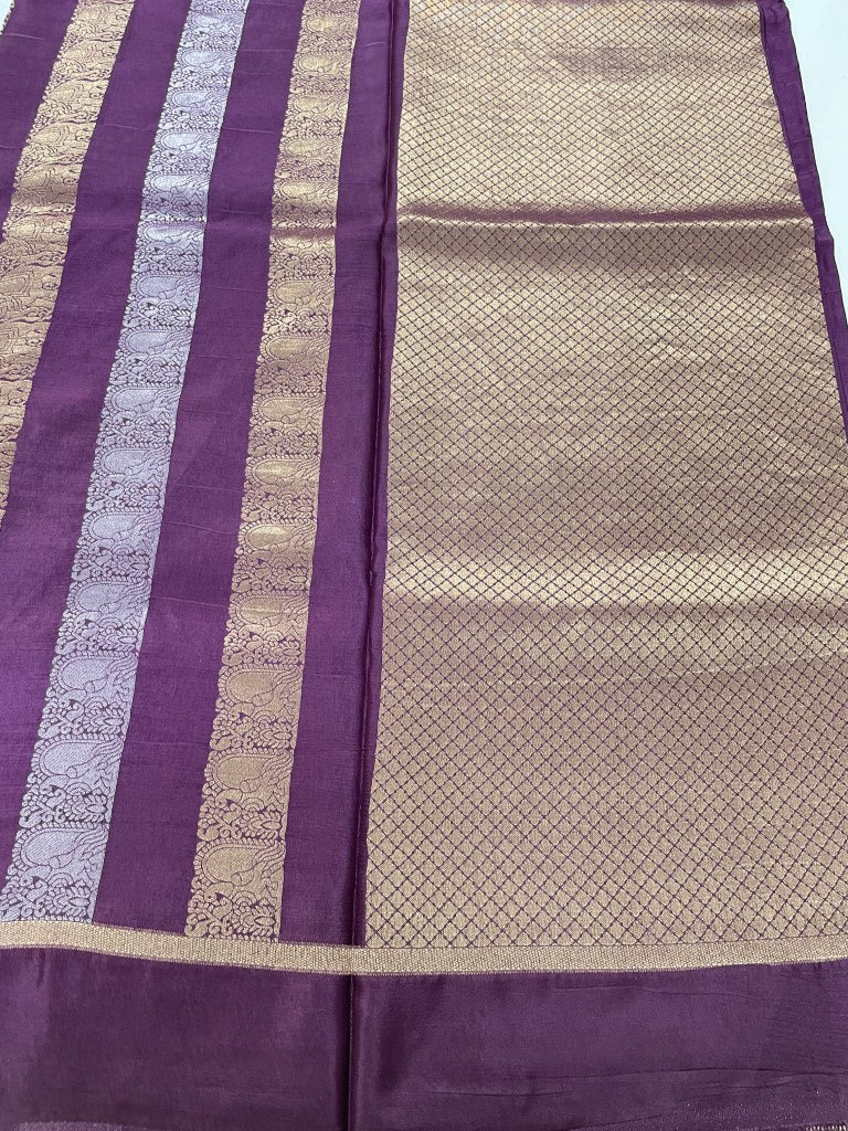Purple Stripe Viscose Dola Silk Saree