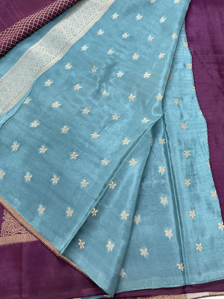 Purple Stripe Viscose Dola Silk Saree