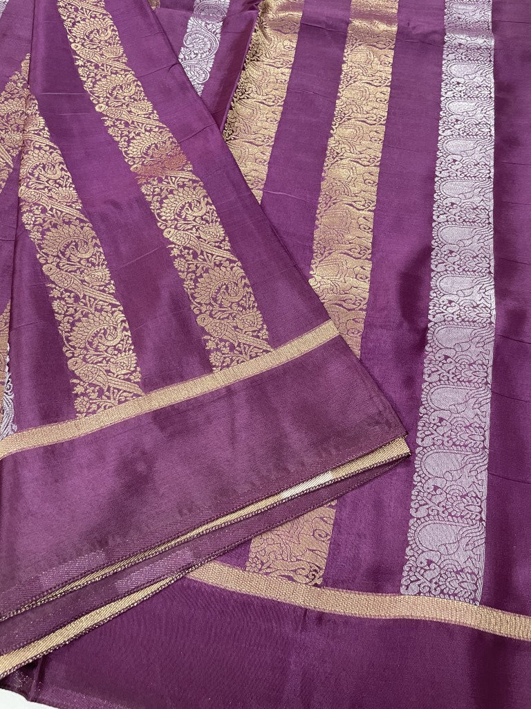Purple Stripe Viscose Dola Silk Saree