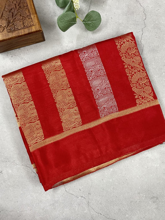 Rust Stripe Viscose Dola Silk Saree