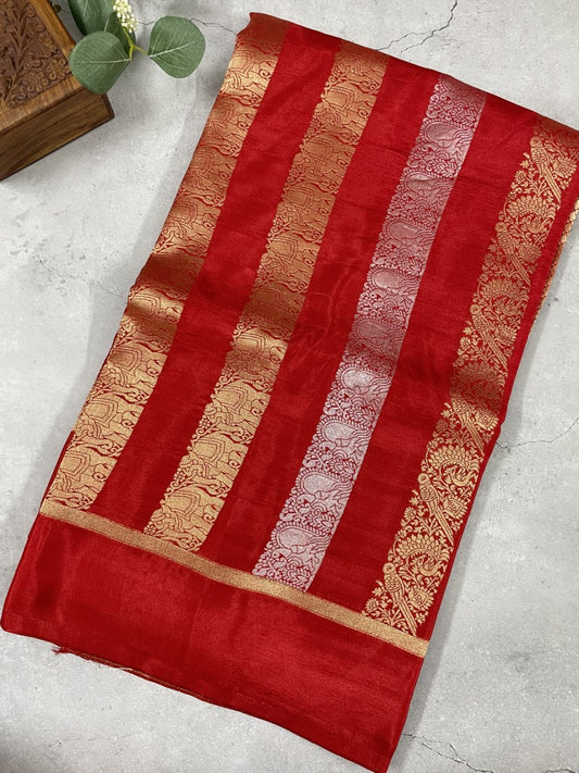 Rust Stripe Viscose Dola Silk Saree