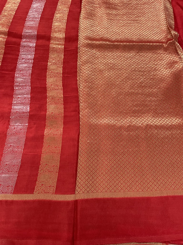 Rust Stripe Viscose Dola Silk Saree