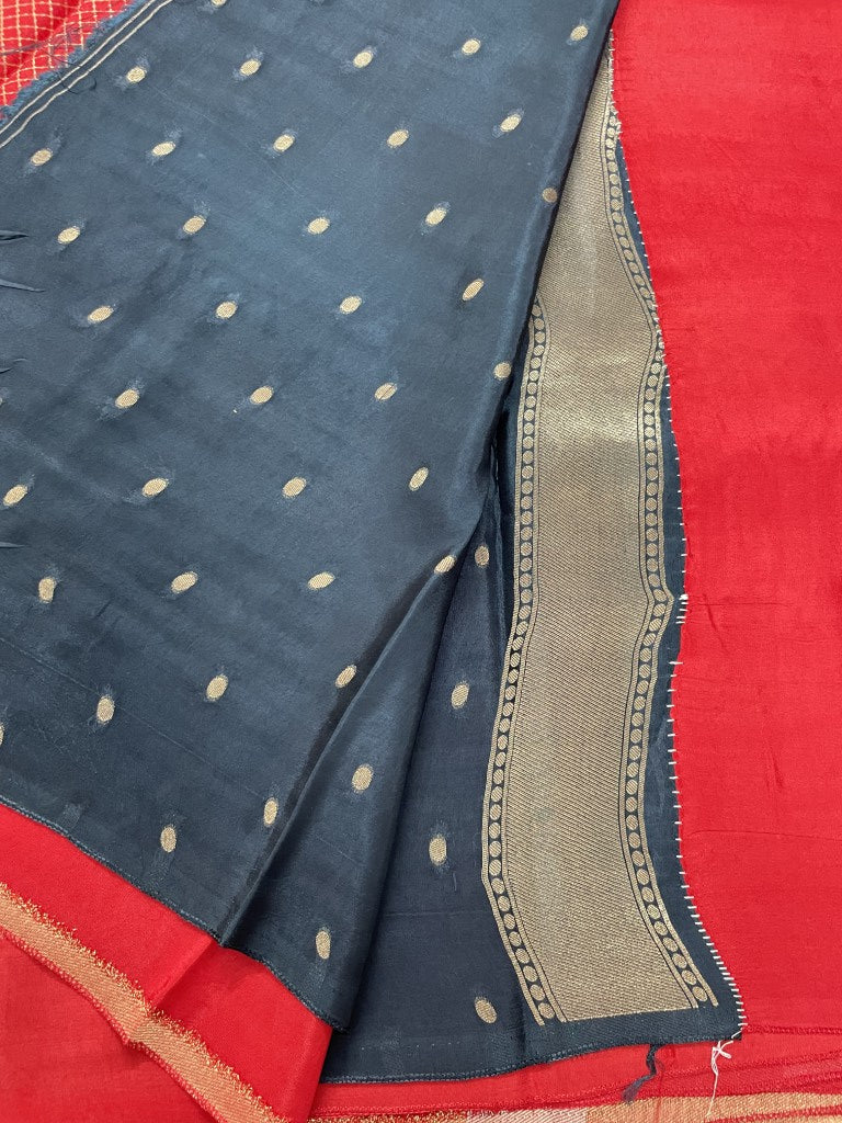 Rust Stripe Viscose Dola Silk Saree