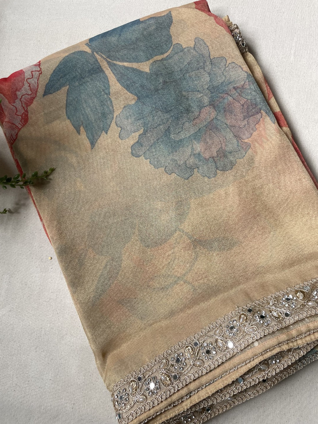 Peach 02 Printed Lace Border Tissue Silk Saree