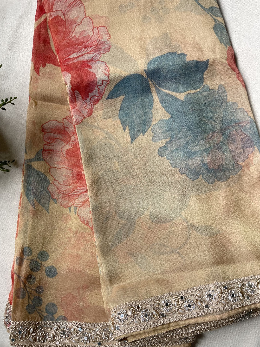 Peach 02 Printed Lace Border Tissue Silk Saree